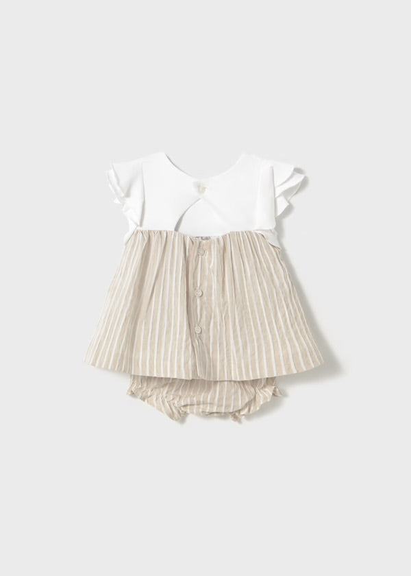 Mayoral Girls Beige/Cream Striped Dress And Pants SS25