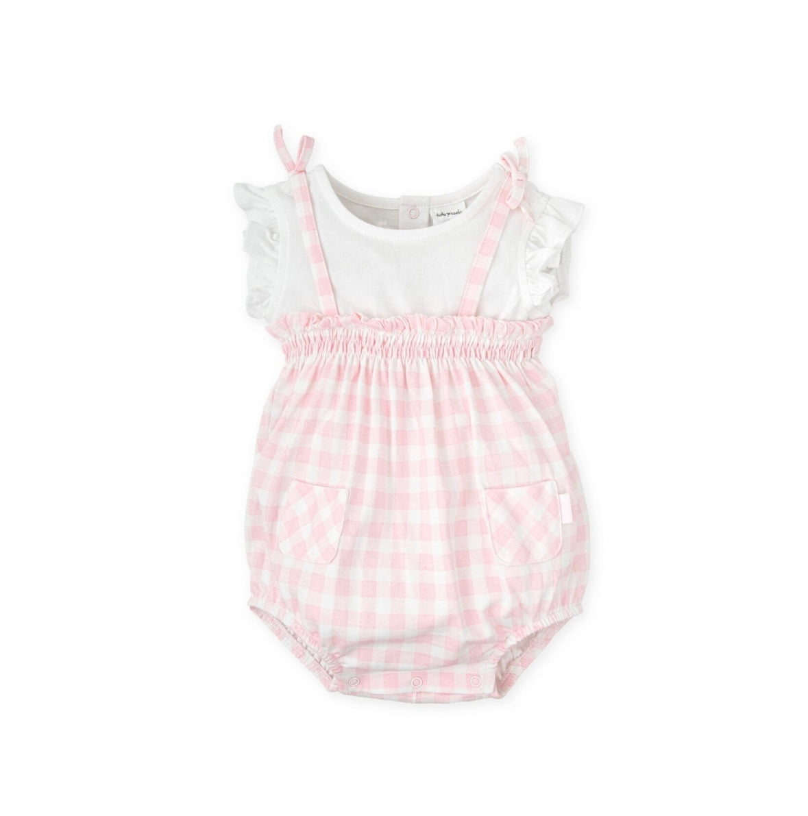 Tutto Piccolo Girls Gingham Mock Dungaree Romper SS25