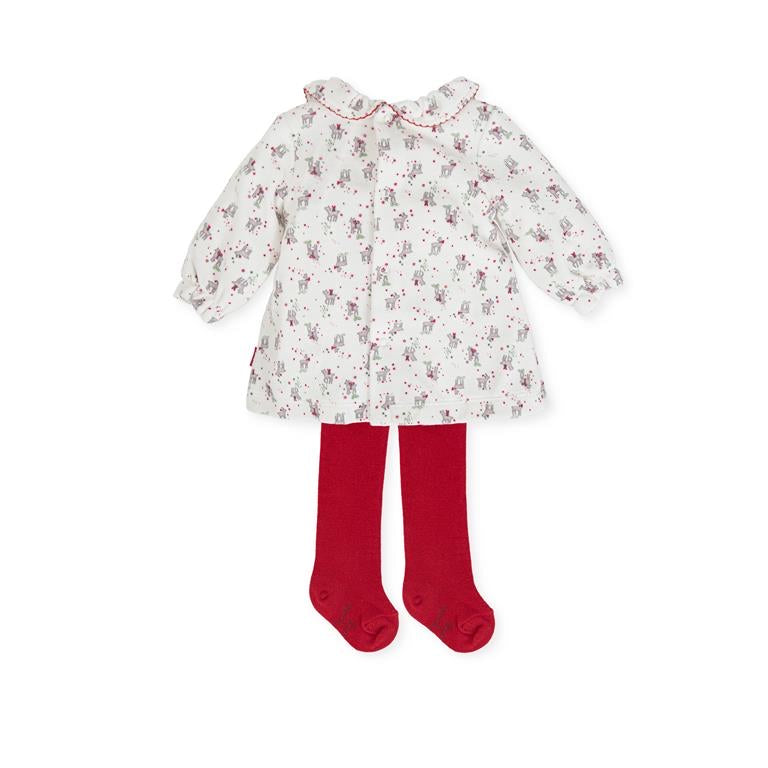 Tutto Piccolo White / Red Velour Reindeer Dress AW