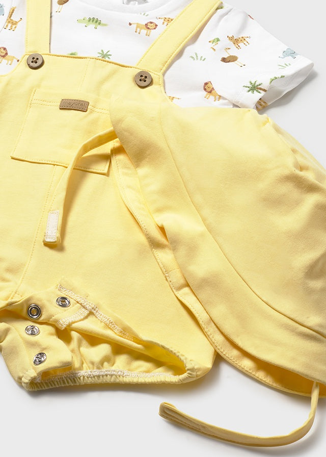 Mayoral Baby Lemon Mock Dungaree With Hat SS26
