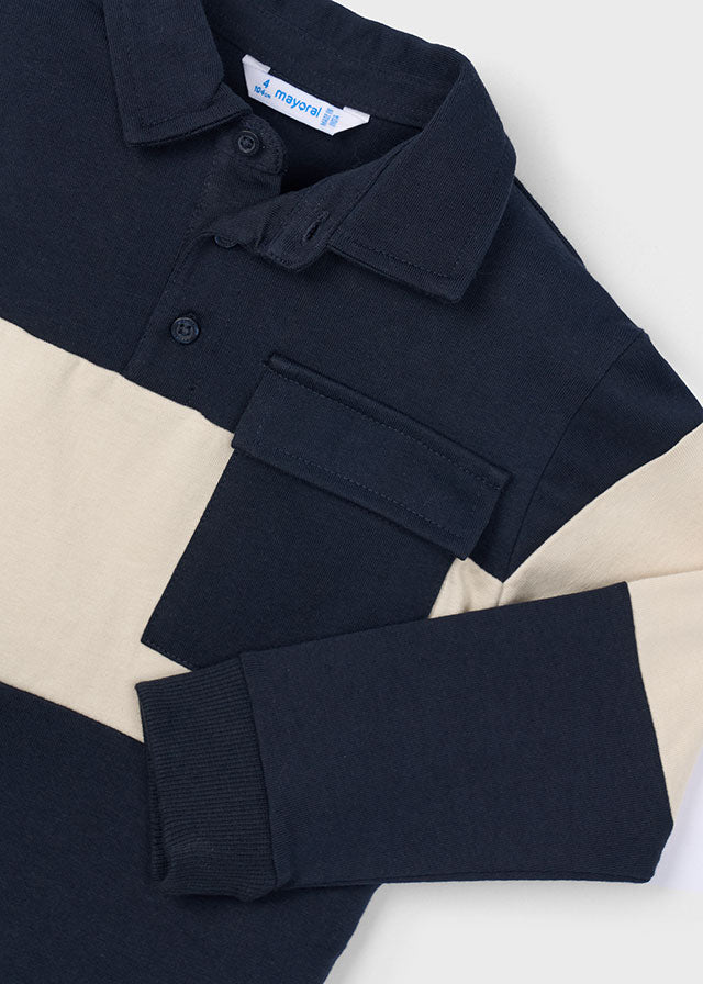 Mayoral Boys Long Sleeve Polo Shirt Nav/Beige AW25