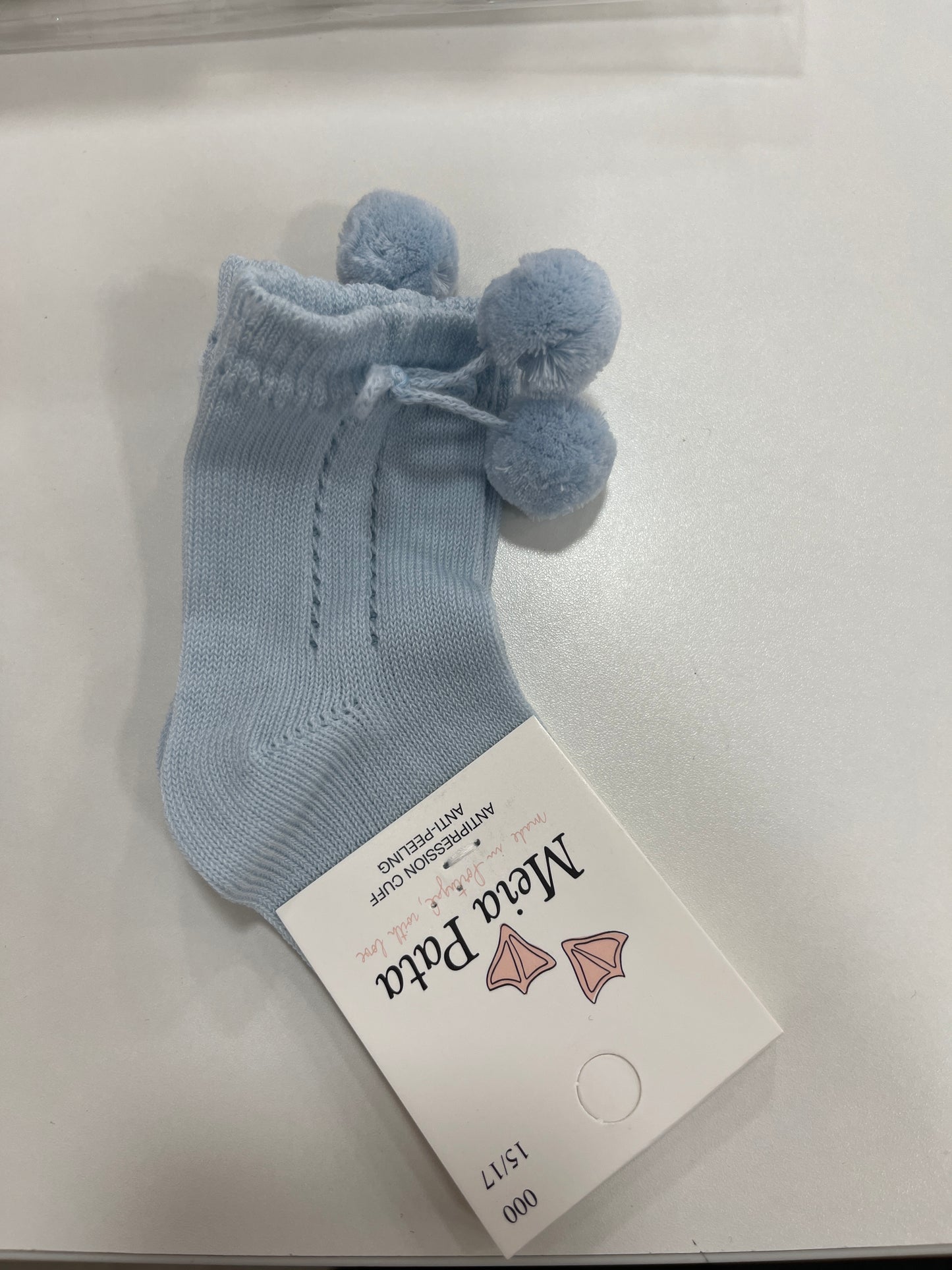 Meia Pata Pom Pom Knee High Socks in Blue Or White