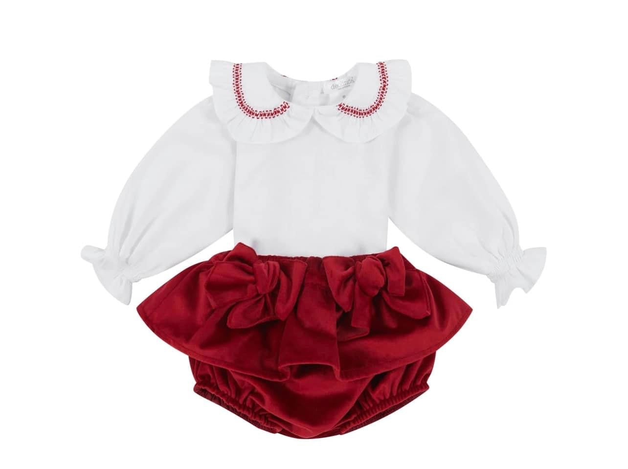Deolinda Red Velvet Jam Pant And Blouse Set AW