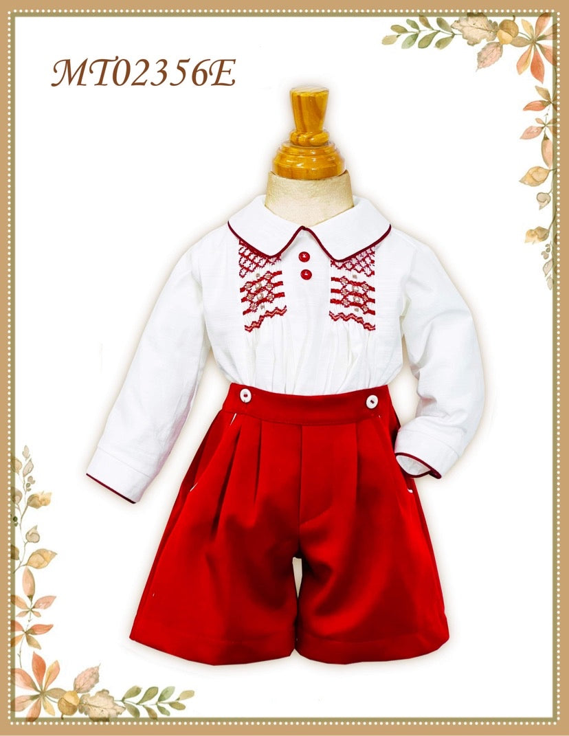 Pretty Originals Boys Red Smocked Short Set AW