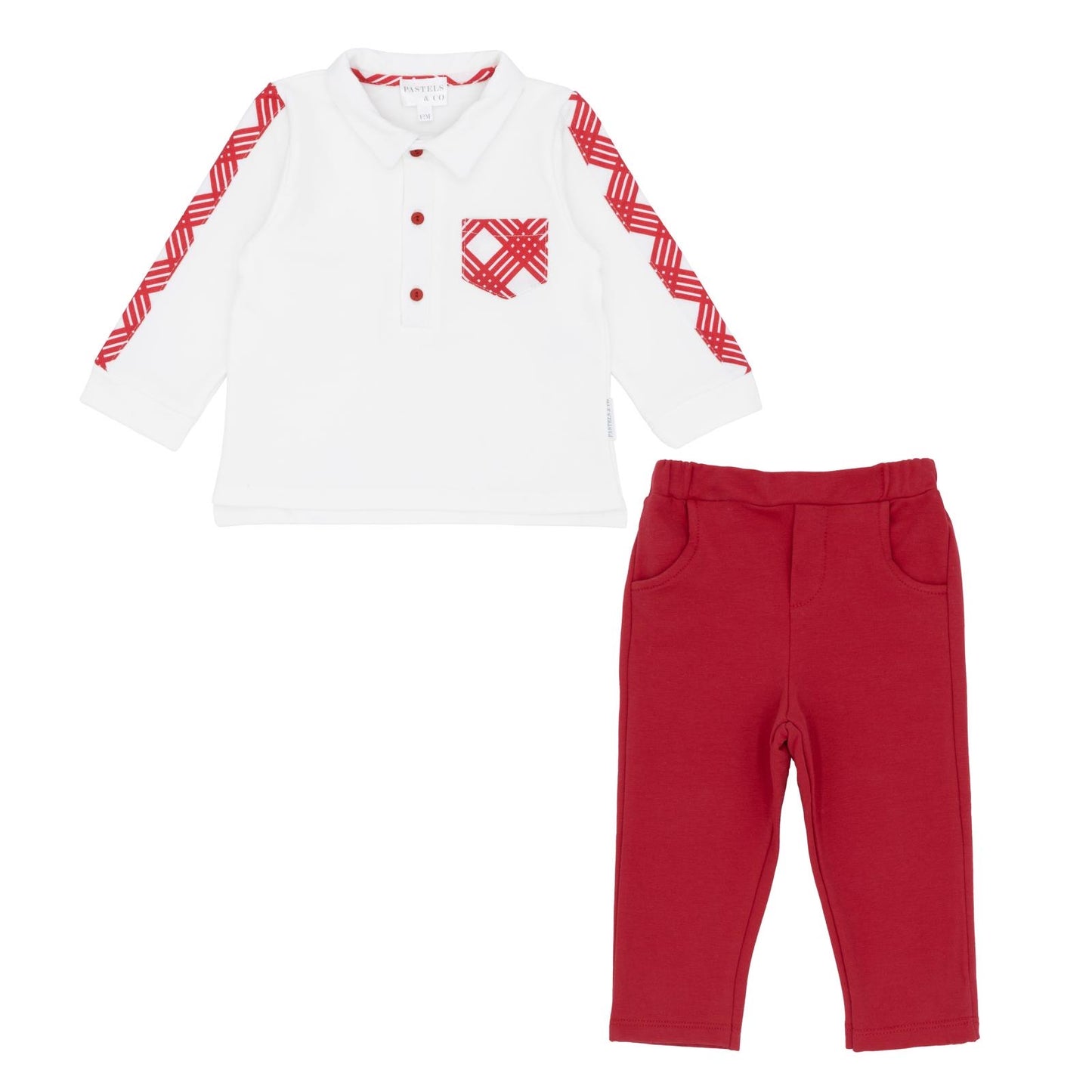 Pastels & Co Boys Red Check Trouser And Jumper Set Dasher AW24