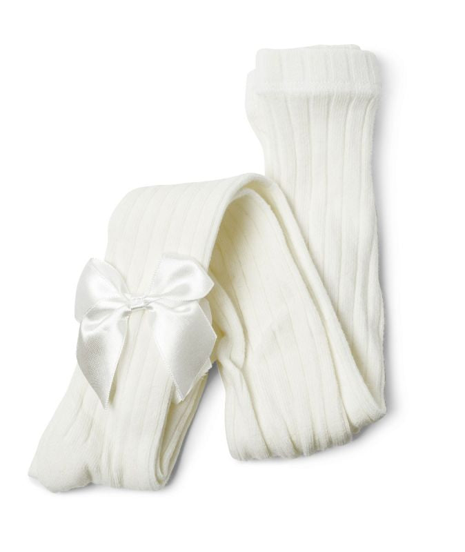 Sevva Girls Ivory Ribbed Bow Tights Kitty