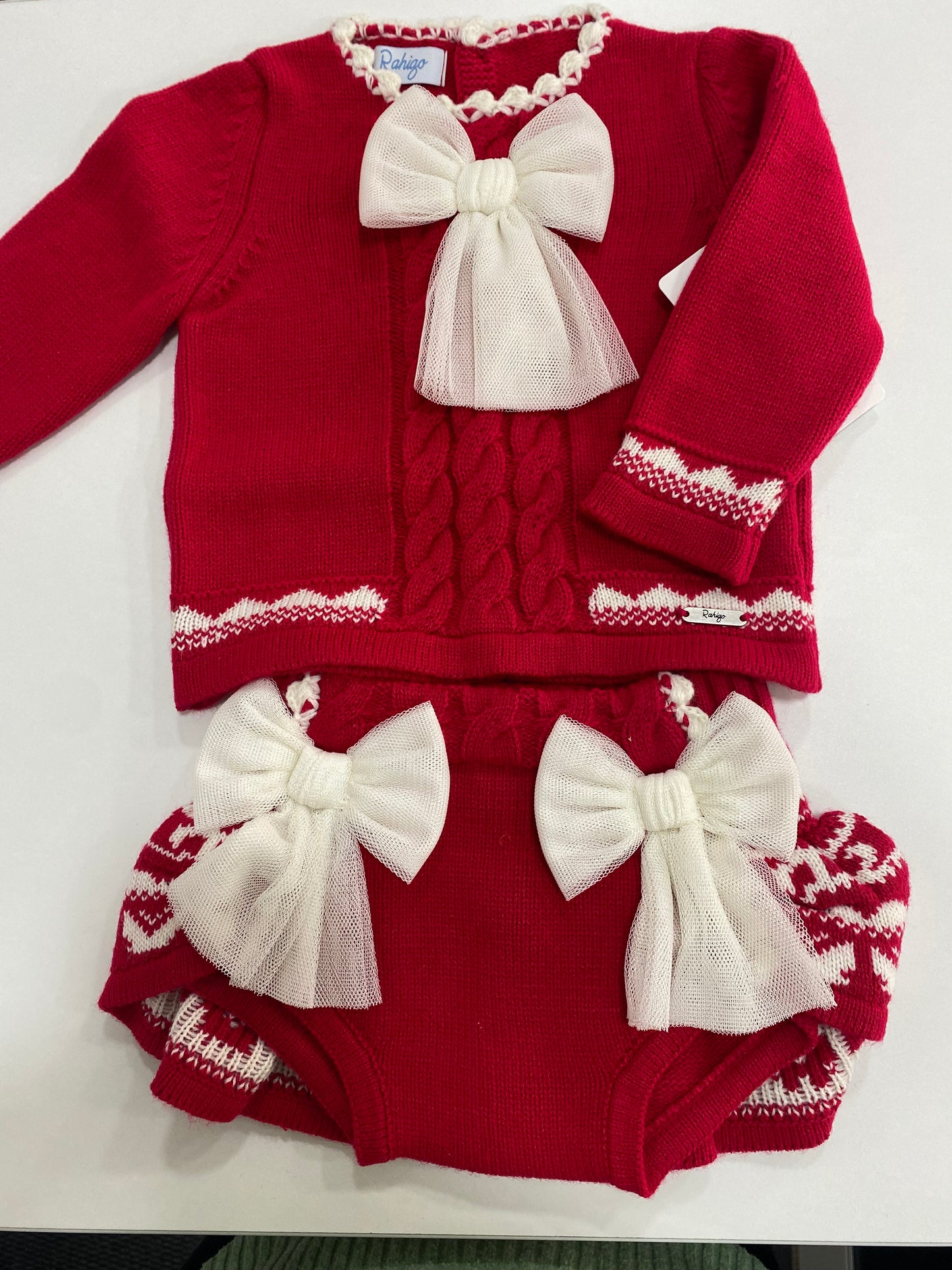 Rahigo Girls Red 2 Piece Knitted Skirt And Jumper Set AW