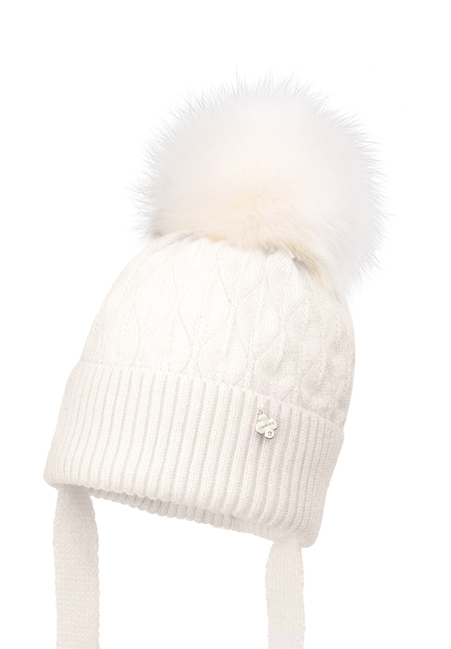 Jamiks Knitted Winter White Hat (Belinda II) Fluffy Pom