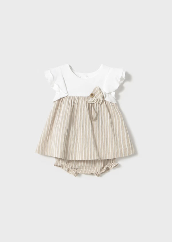 Mayoral Girls Beige/Cream Striped Dress And Pants SS25