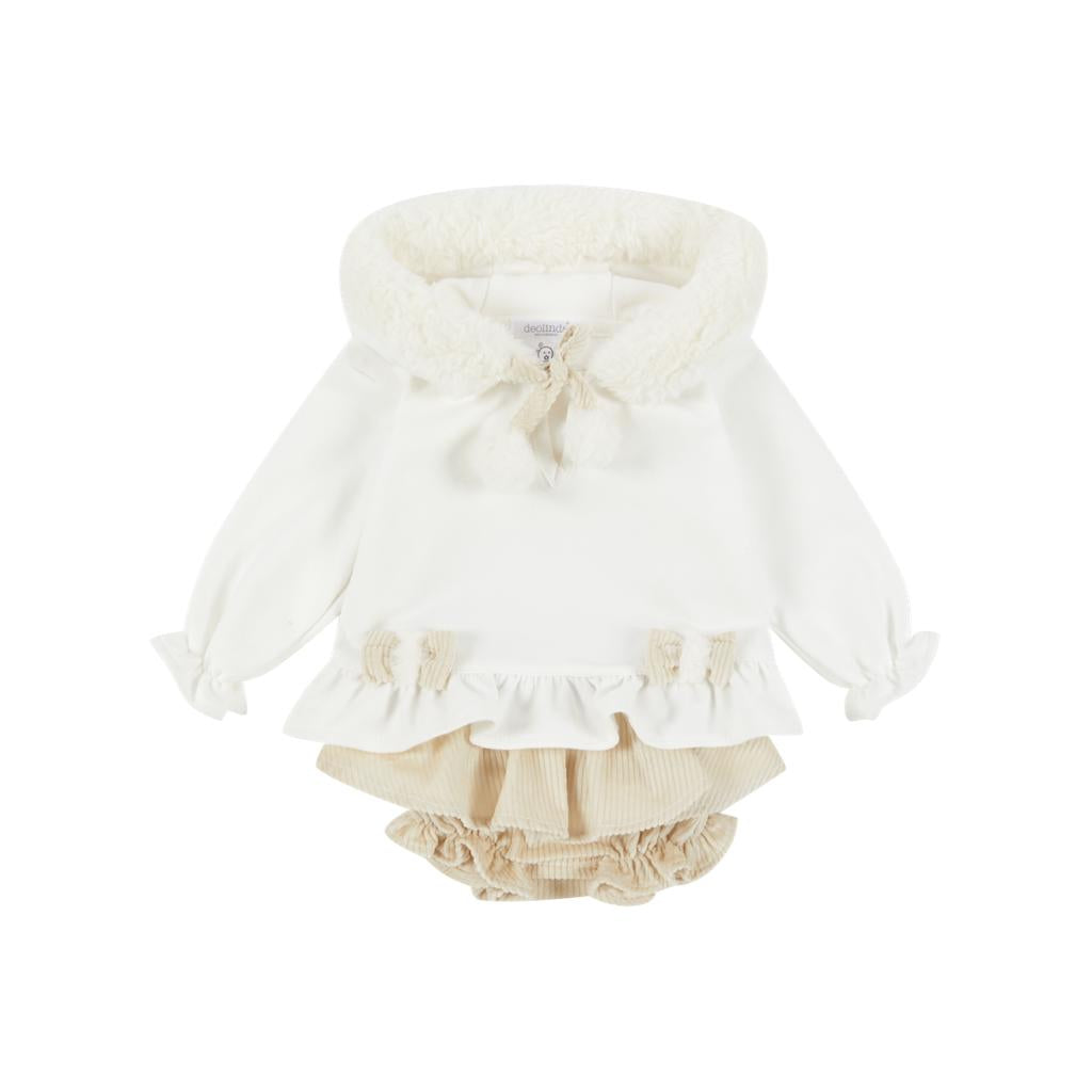 Deolinda 2 Piece Jam Pant Set Beige / White With Fur AW