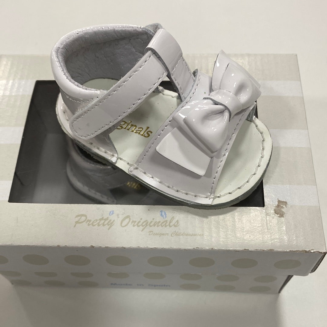 Pretty Originals Girls White Patent Double Bow Sandals