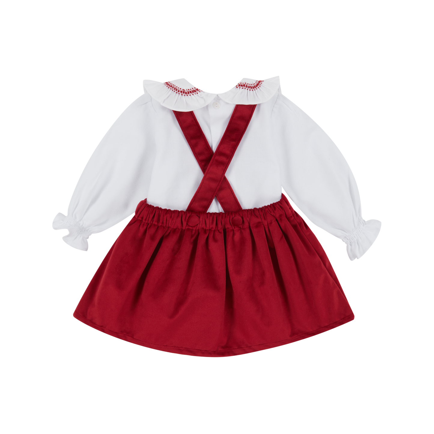 Deolinda Smocked Red Velvet Pinafore And Blouse Set AW