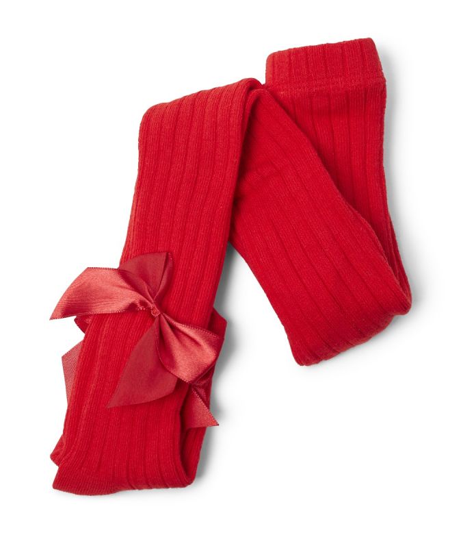 Sevva Girls Red Ribbed Bow Tights Kitty