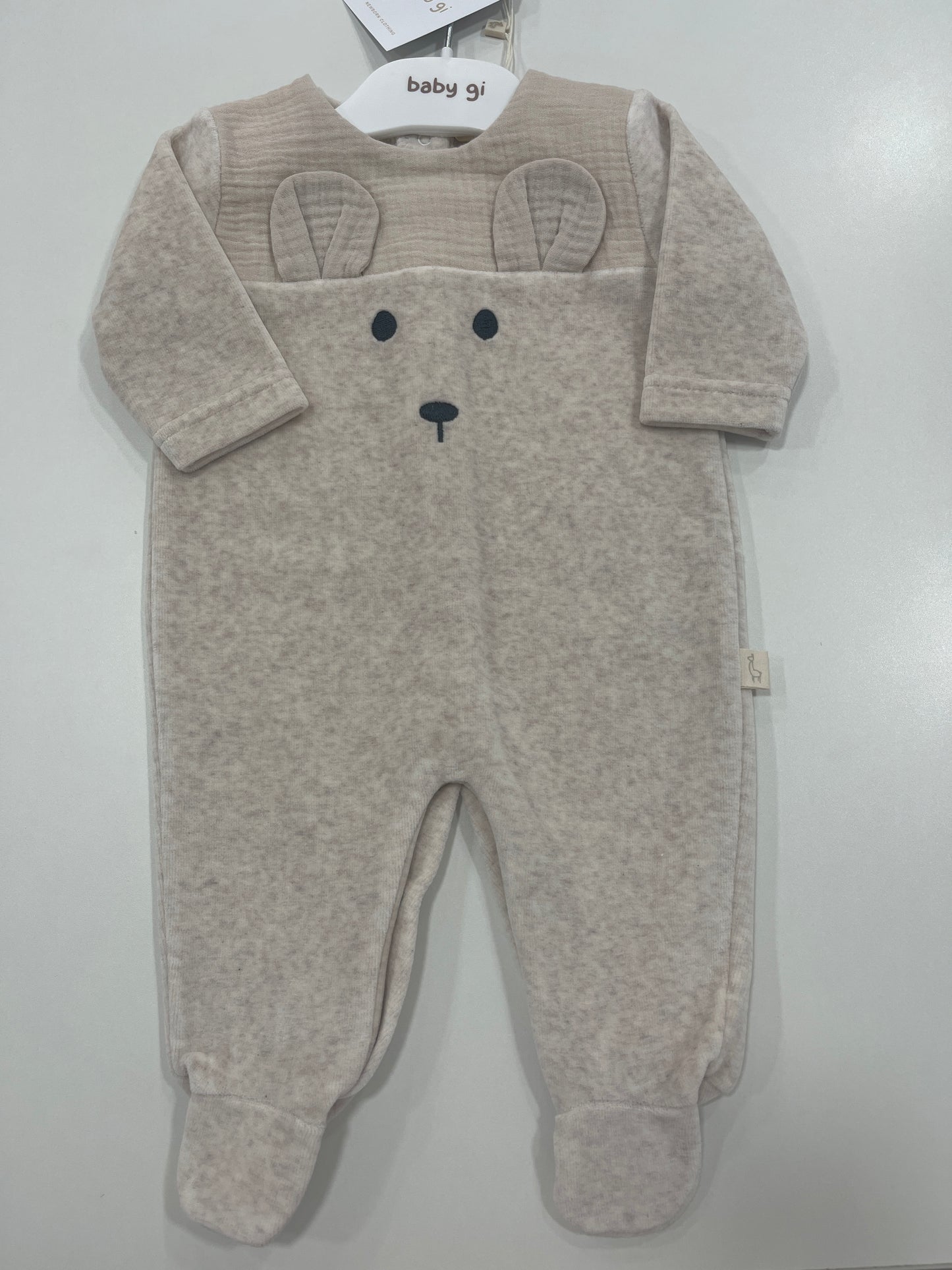 Baby Gi Velour Sweet Bear Babygrow AW25