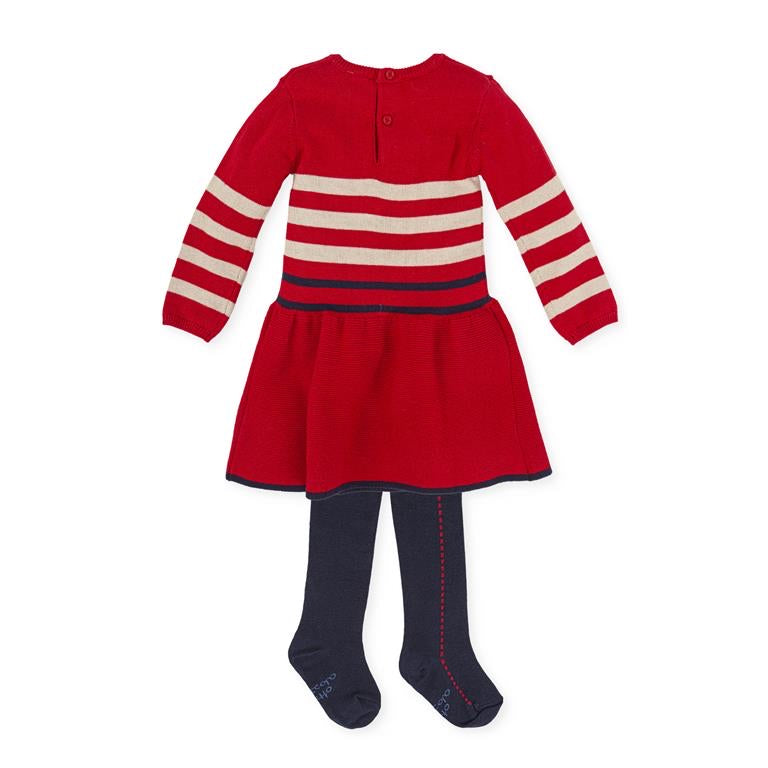 Tutto Piccolo Girls Red / Navy Knitted Dress and Tights AW