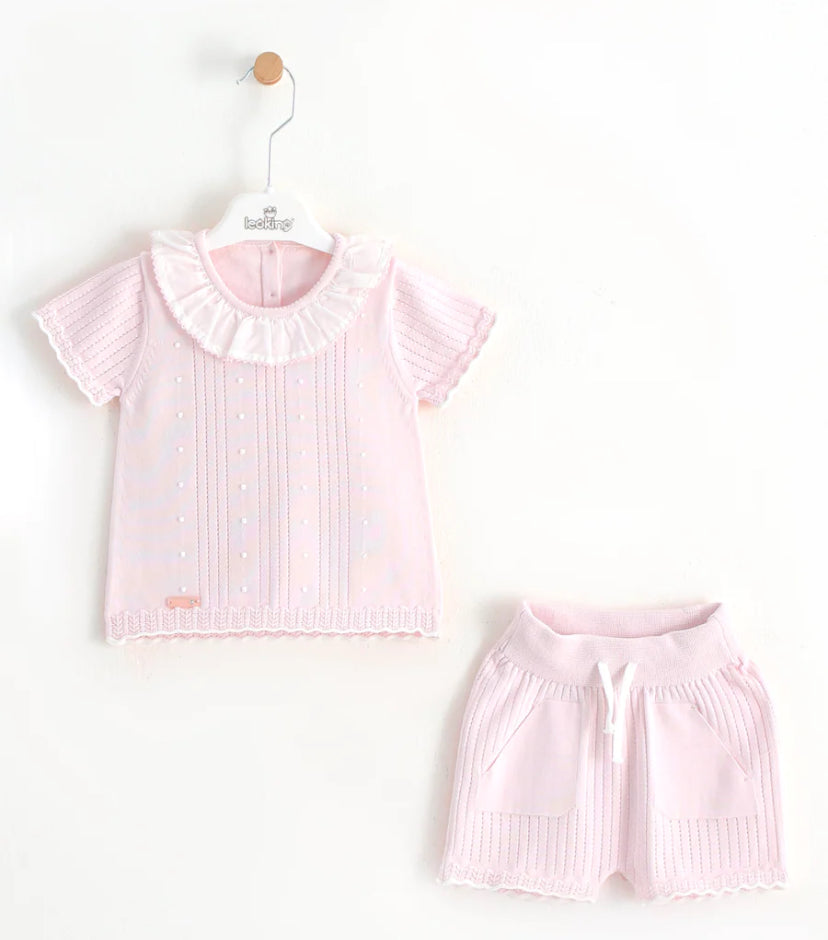 Leo King Girls 2 Piece Short Set (Pink White or Beige)