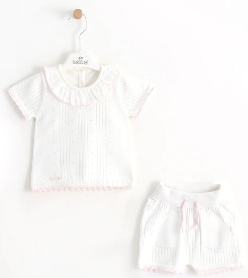 Leo King Girls 2 Piece Short Set (Pink White or Beige)