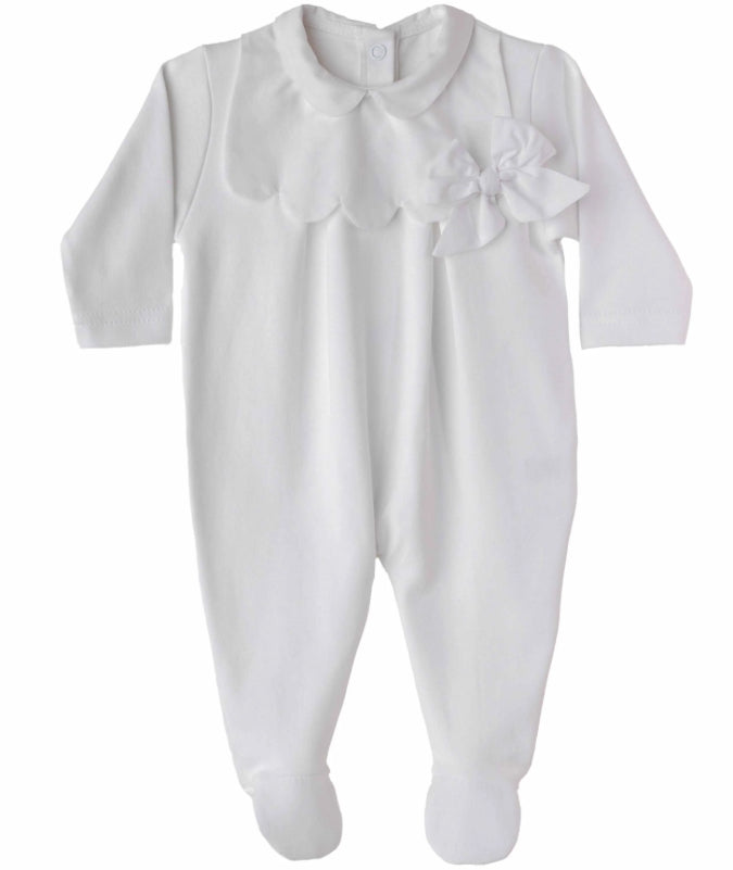 Baby Gi White Cotton Bow Baby Grow SS24