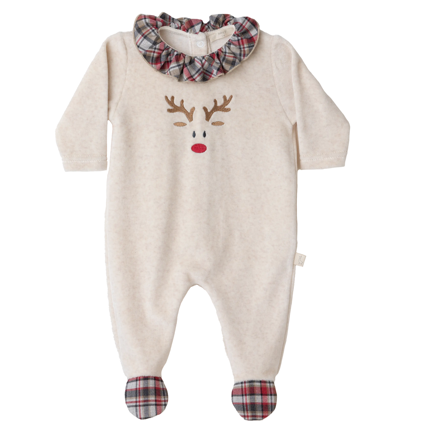 Baby Gi Reindeer Baby Grow Beige / Red Tartan AW