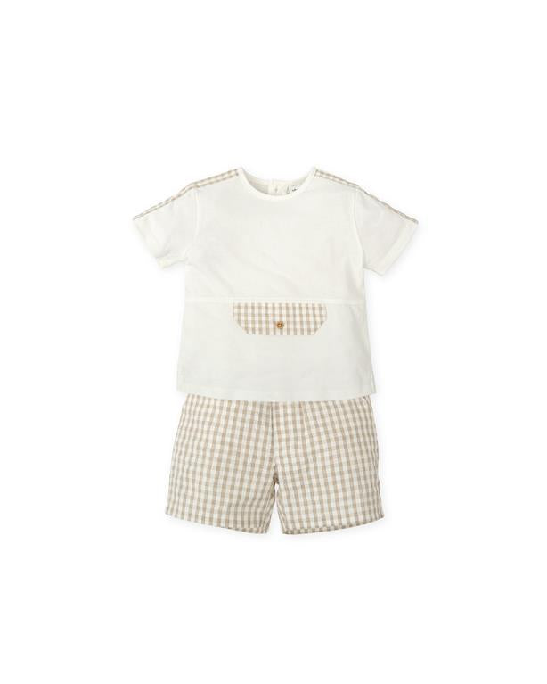 Tutto Piccolo Boys Beige Gingham Short Set SS25