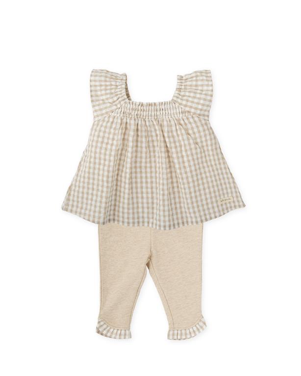 Tutto Piccolo Girls Beige Gingham Legging Set SS25