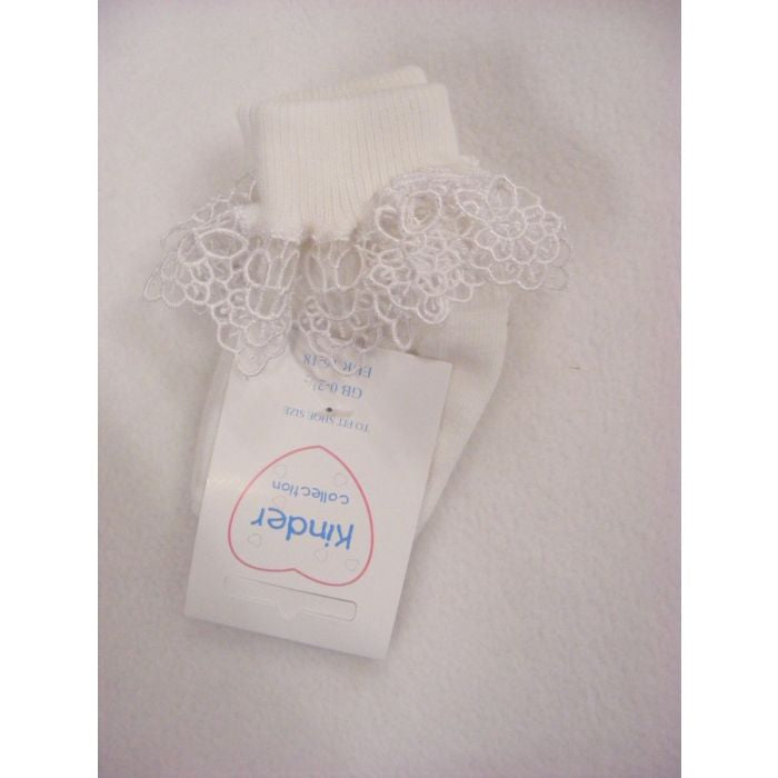 Kinder Girls Plain Strawberry Lace Frilled Socks