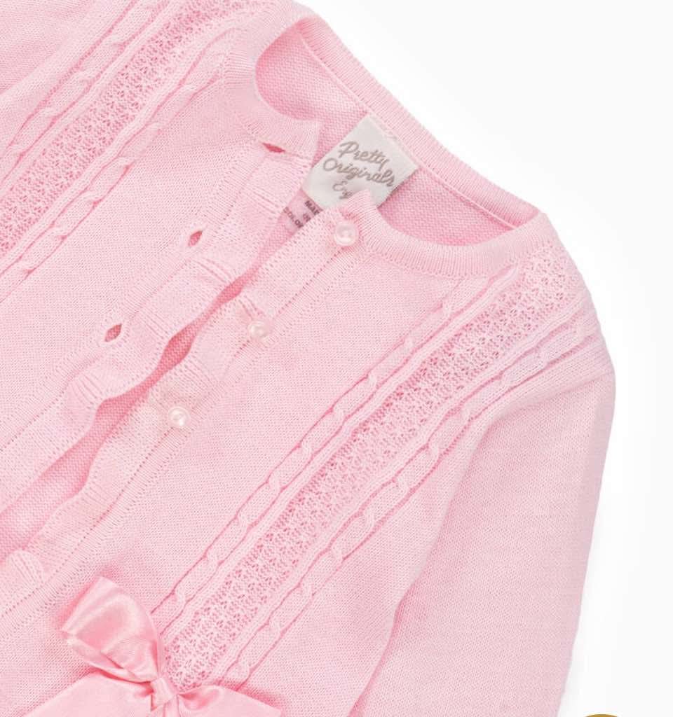 Pretty Originals Girls Pink Bow Cardigan