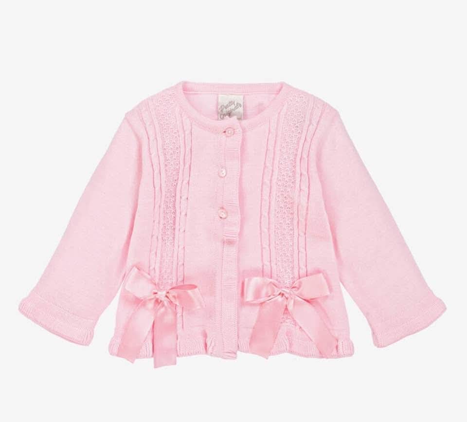 Pretty Originals Girls Pink Bow Cardigan