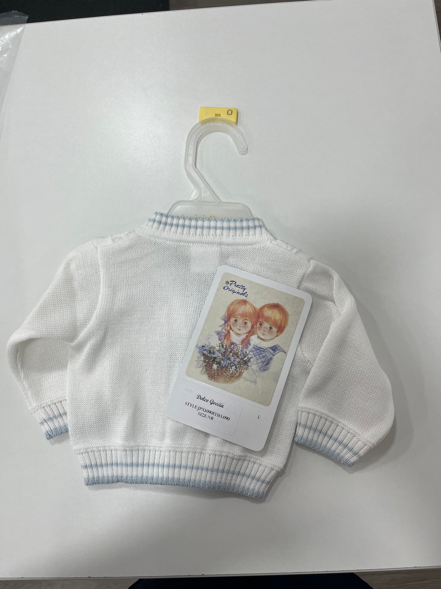 Pretty Originals Boys Cardigan (White Piped in Baby Blue)
