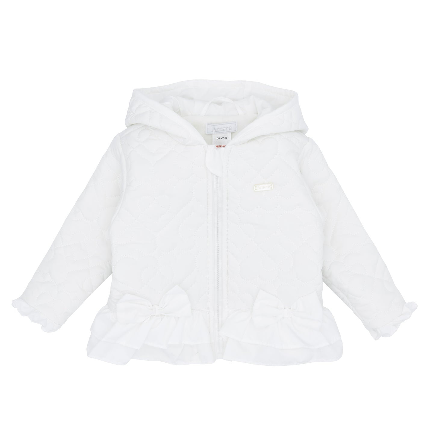 Amore Girls Quilted Jacket White With Bows AW25