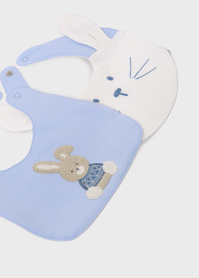 Mayoral Baby 2PK Bibs Cream/Blue AW25