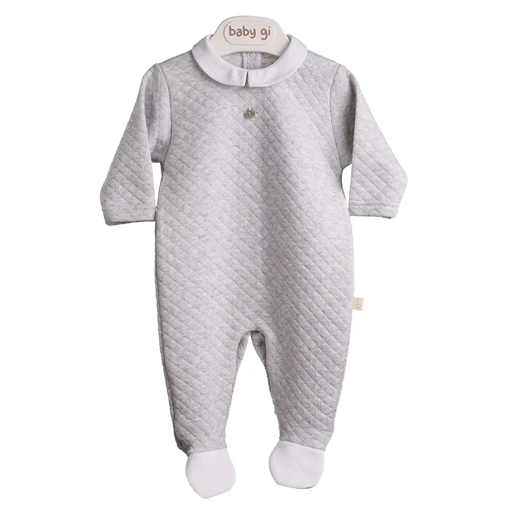 Baby Gi Grey/White Jaquard Baby Grow