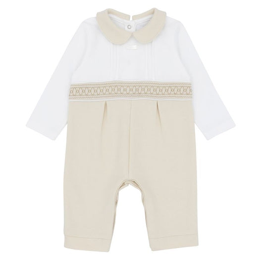 Amore Boys Beige Smocked Romper AW25