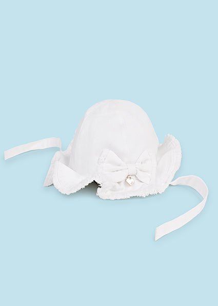 Mayoral Girls White Sun Hat With Bow And Straps SS24