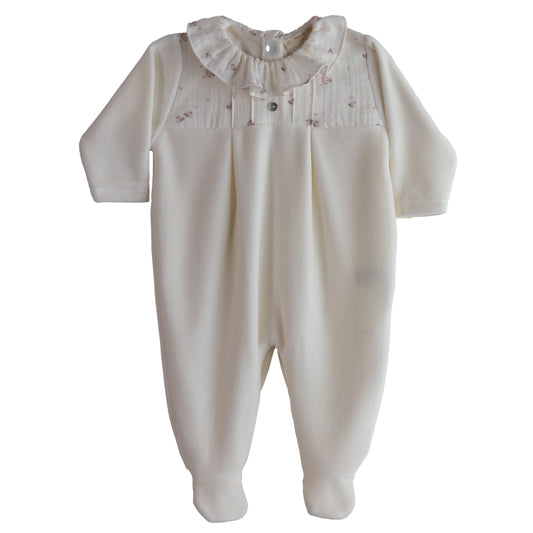 Baby Gi Girls Velour Ivory Birdie Babygrow AW24