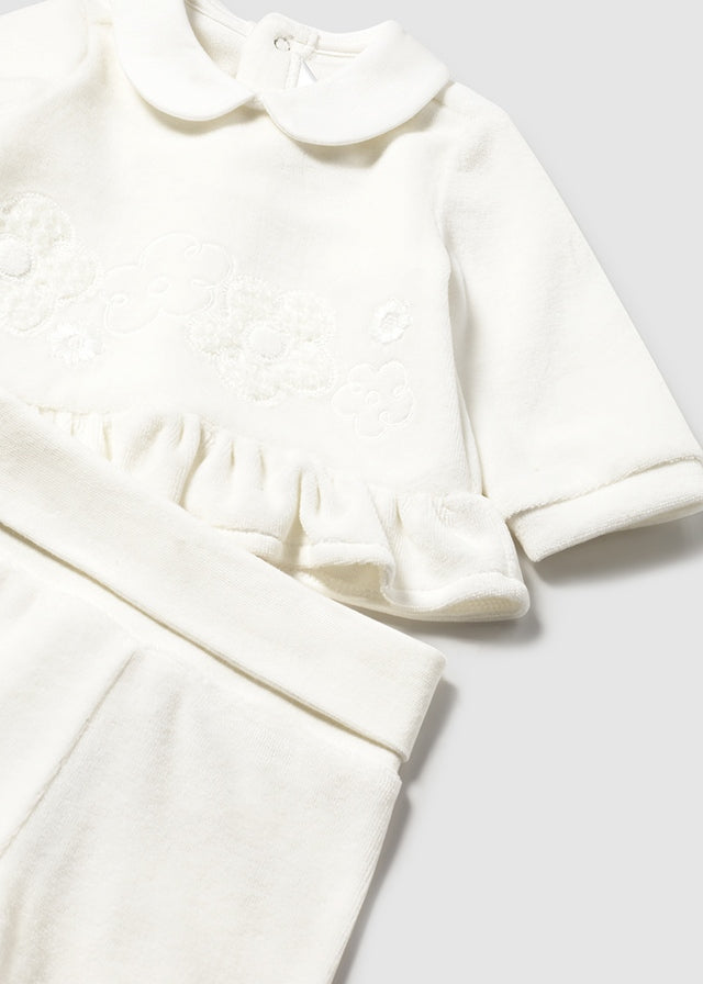 Mayoral Girls Velour Winter White Or Pink 2 Piece Set With Feet AW25