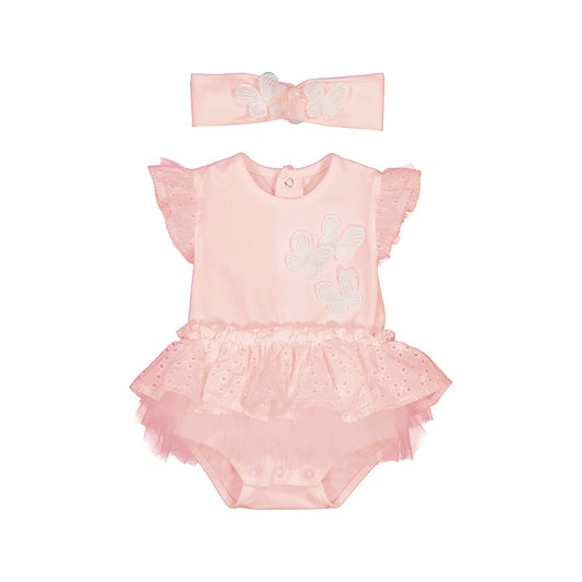 Mayoral Girls Tutu Romper in White Or Peachy Pink With Hairband SS24