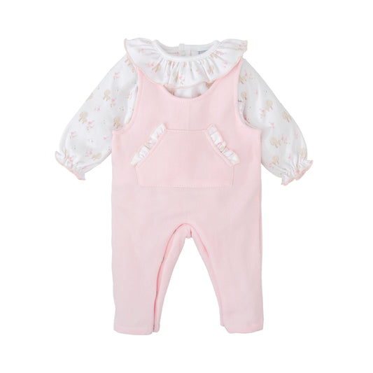 Babidu Girls Pink Dungaree Set With Frilly Top AW25
