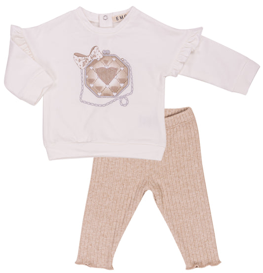 EMC Girls Ribbed Beige Legging Set AW25