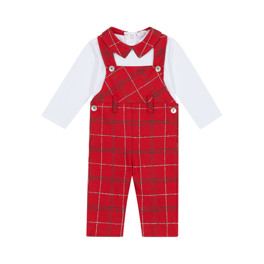 Deolinda Boys Red Checked Dungaree And Top Set AW24