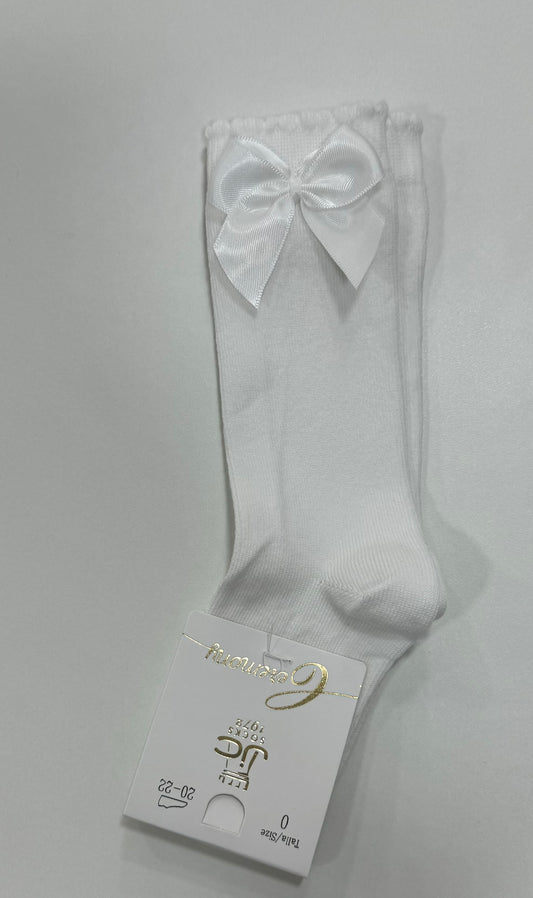 JC Castella Girls White Bow Knee High Socks