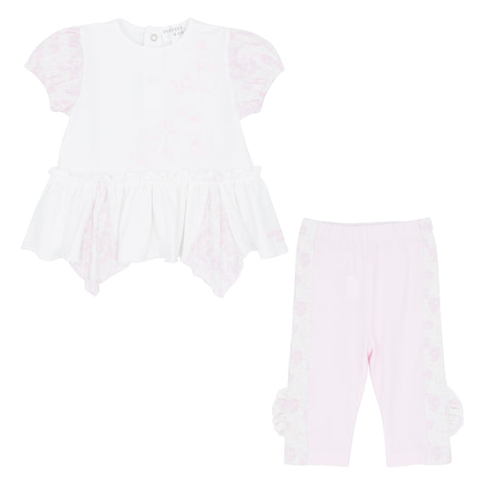 Pastels & Co Peplum Top And legging Set White/Pink (Ida) SS25