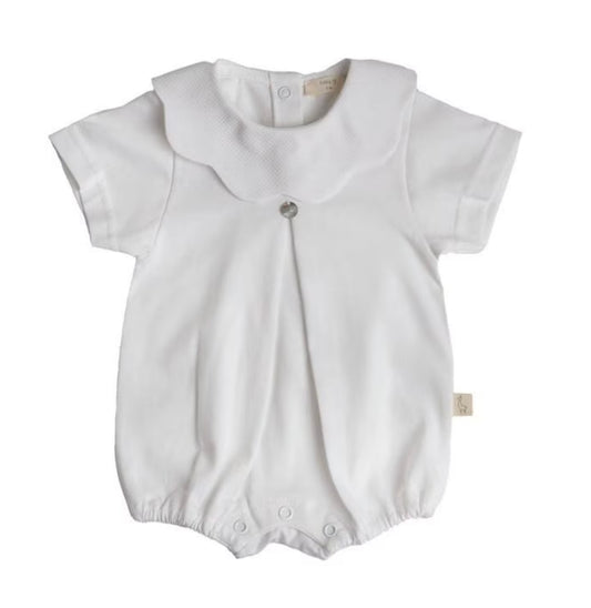 Baby Gi Unisex White Pique Romper SS25