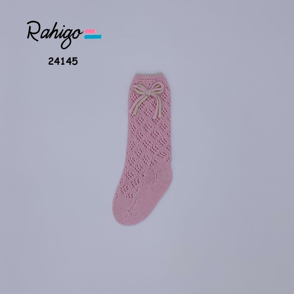 Rahigo Girls Knitted Pink/Cream Bow Knee High Sock SS24