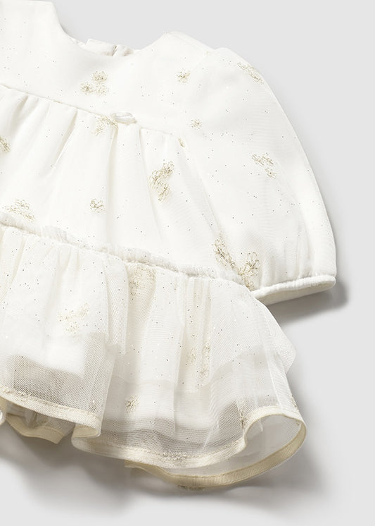 Mayoral Girls Tulle Dress Cream With Gold AW25