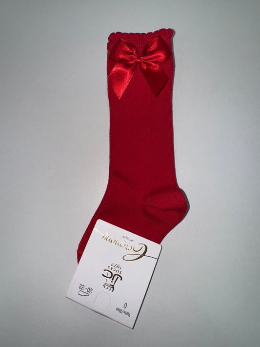 JC Castella Girls Red Bow Knee High Socks