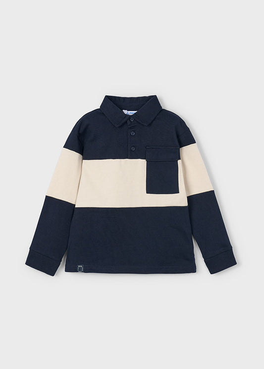 Mayoral Boys Long Sleeve Polo Shirt Nav/Beige AW25