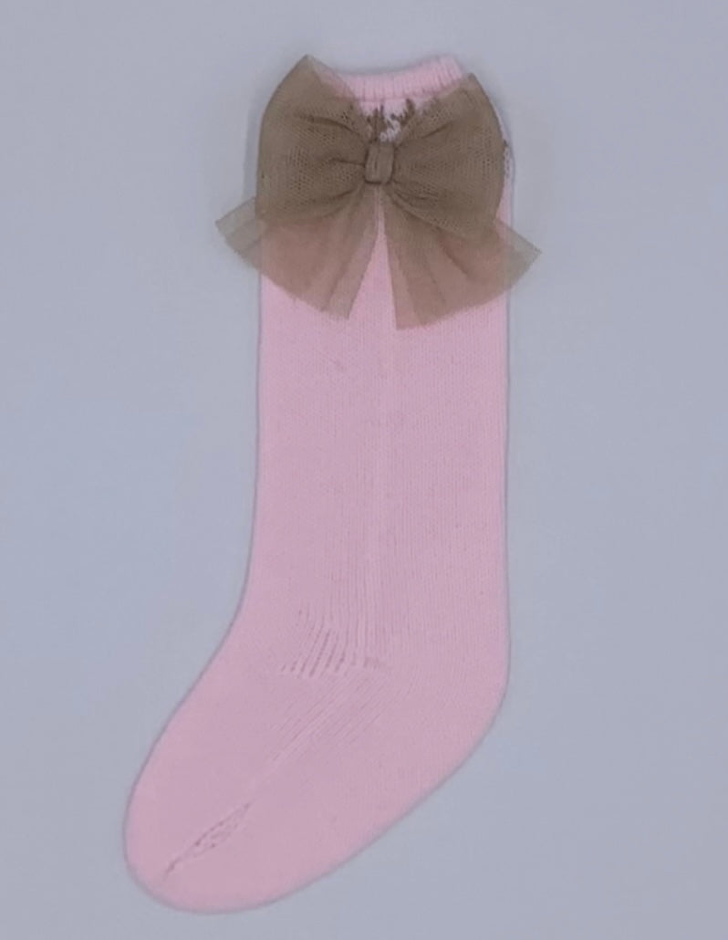 Rahigo Girls Pink/Camel Bow Knee High Socks SS24