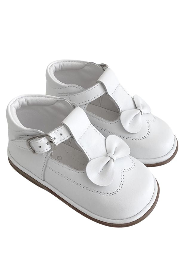 Fofito Girls White Leather Bow Shoes Adriana