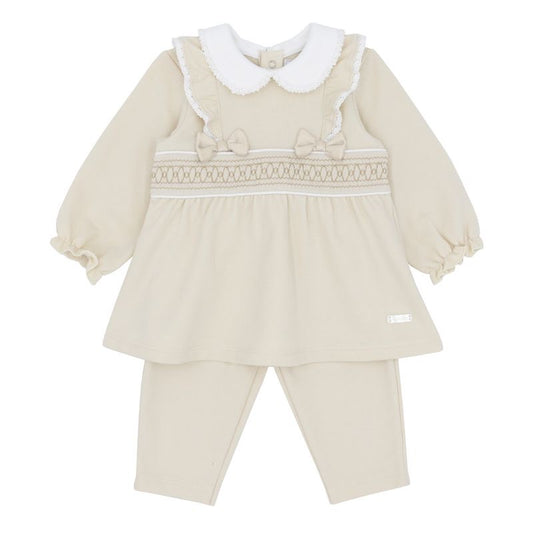 Amore Girls Beige Smocked Legging Set AW25